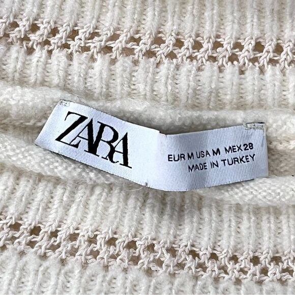 Zara Womens Sweater Ivory Pullover Lace Striped Long Sleeve Round Neck Size M - Picture 7 of 7